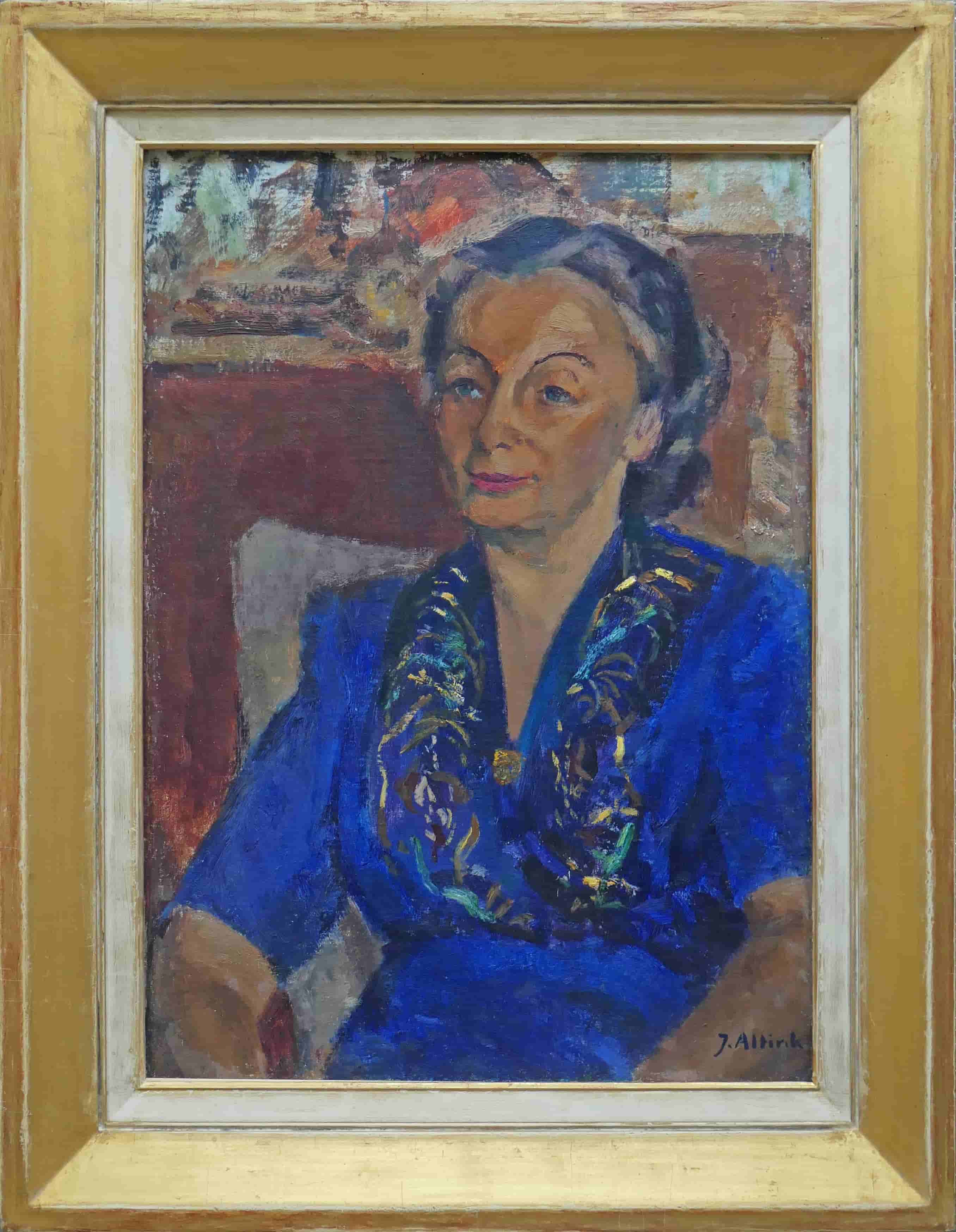 Jan Altink - Damesportret in blauw / Mantingerzand (met lijst)