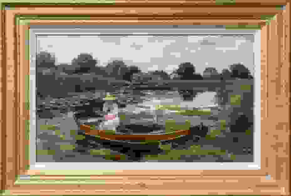 Alex Rosemeier - Bootje met vissende jongedame (met lijst)