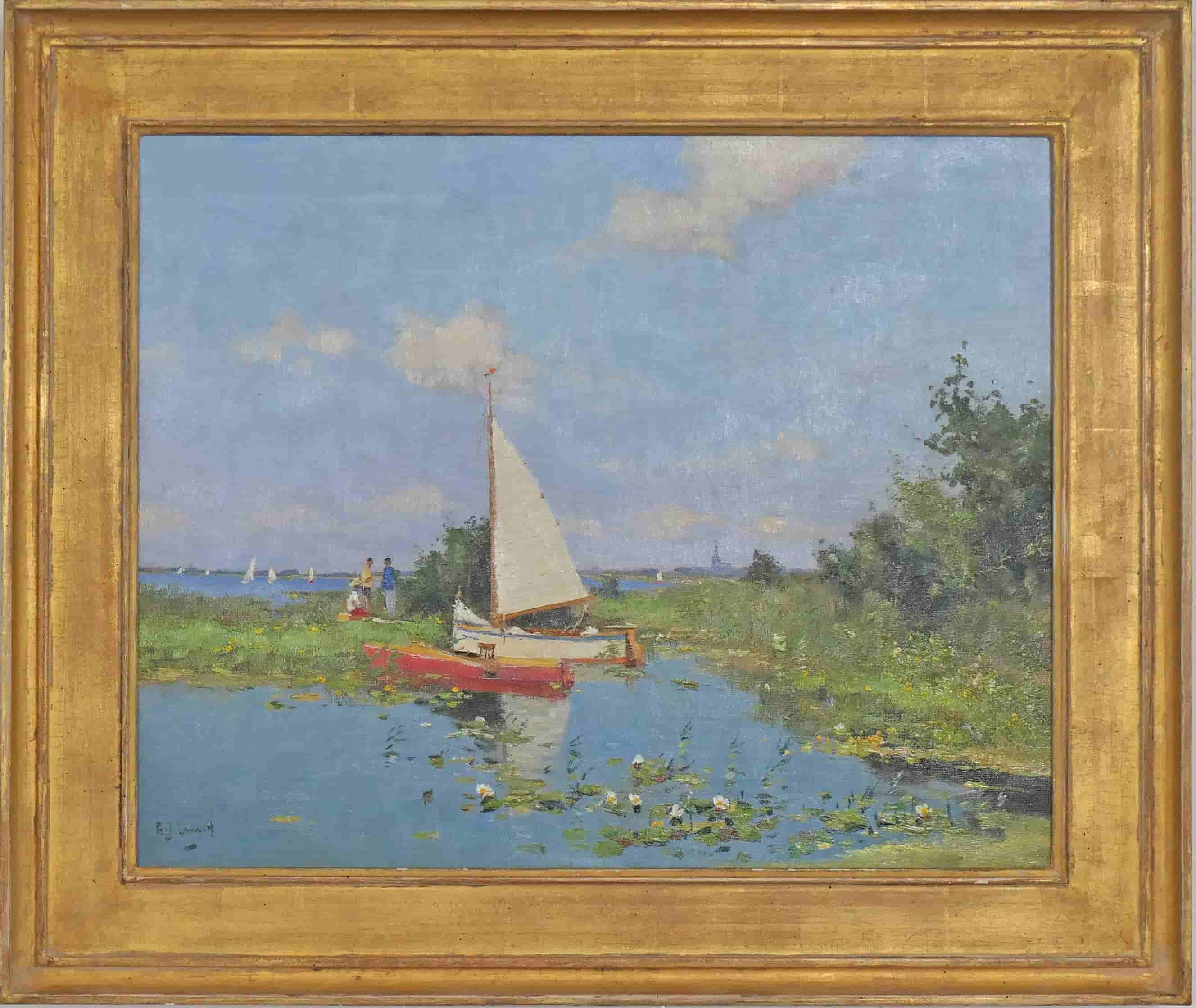 Arie Johannes Zwart - Bij de Nieuwkoopse plassen (met lijst)