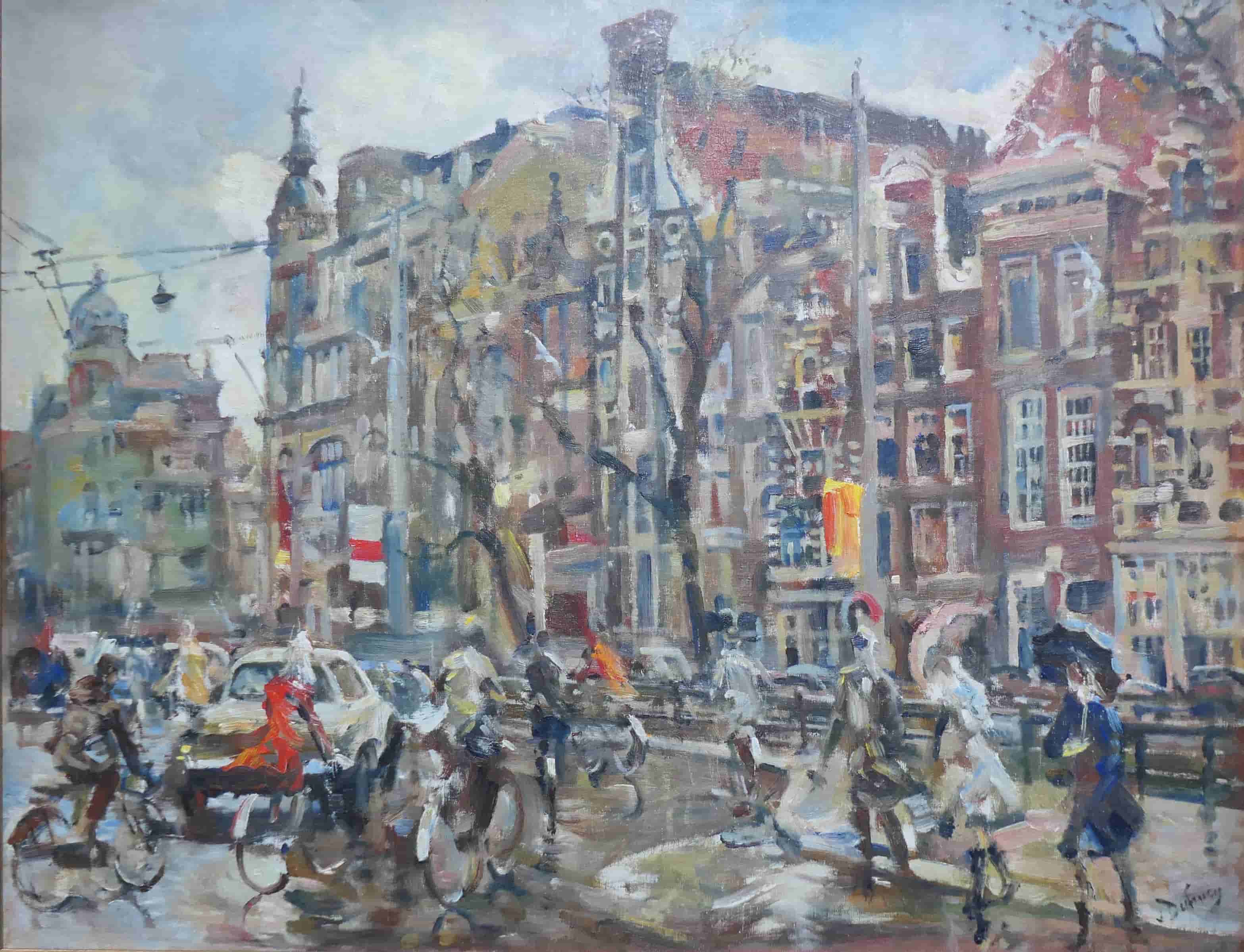Erasmus Bernard von Dülmen-Krumpelman - Koningsplein in de regen (zonder lijst)