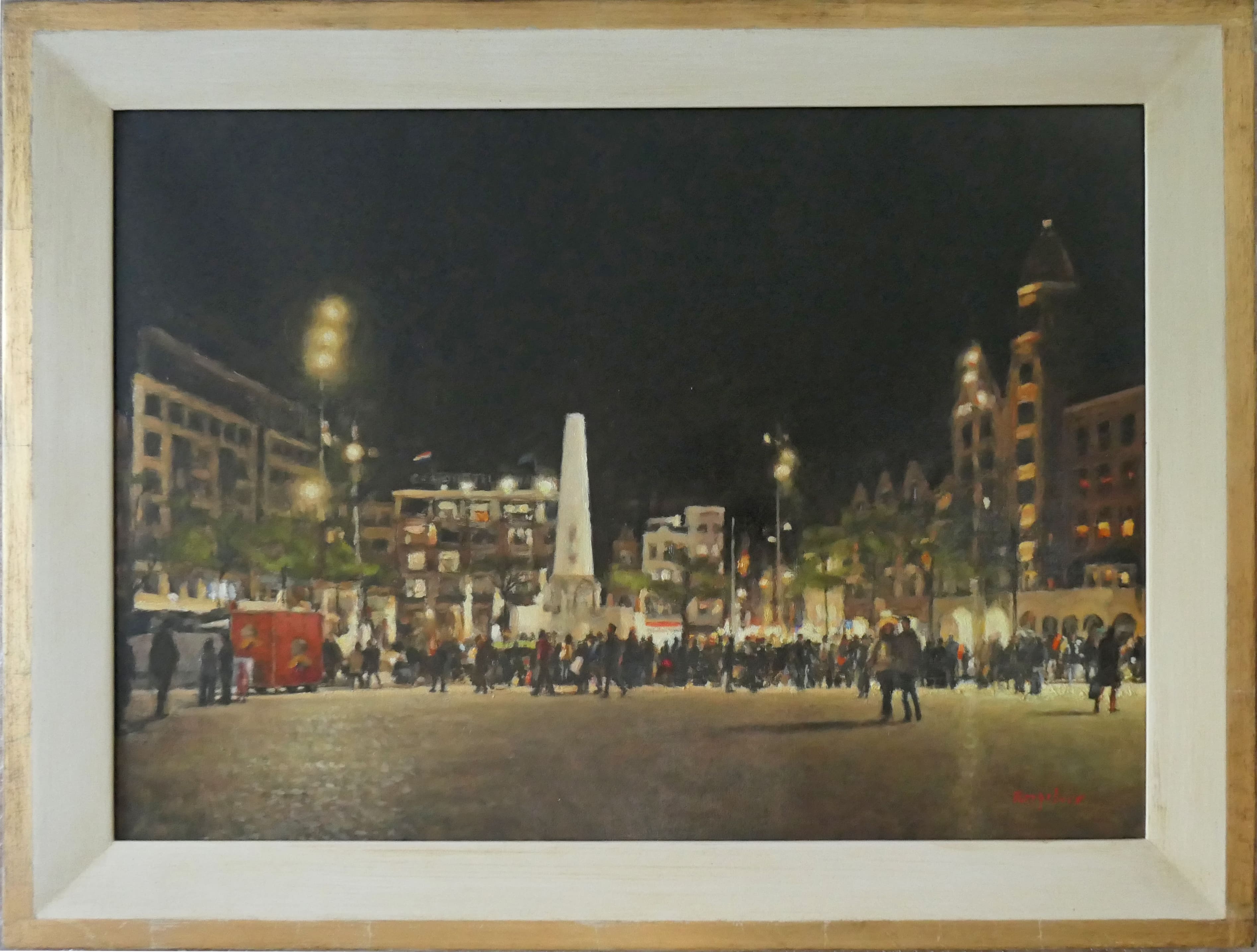 De Dam bij avond zonder lijst