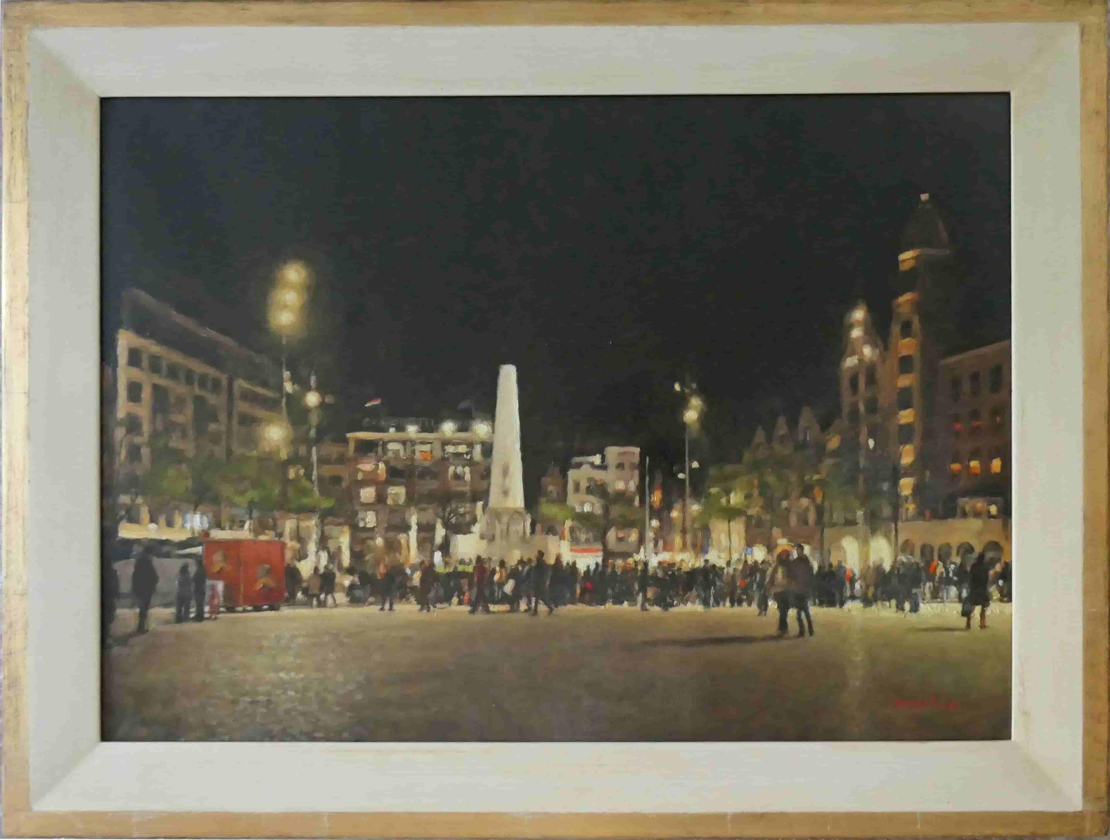Frans Koppelaar - De Dam bij avond (met lijst)