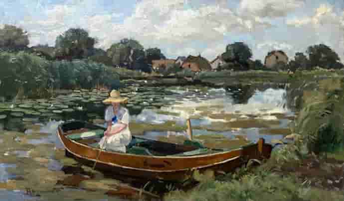 Alex Rosemeier - Bootje met vissende jongedame (zonder lijst)