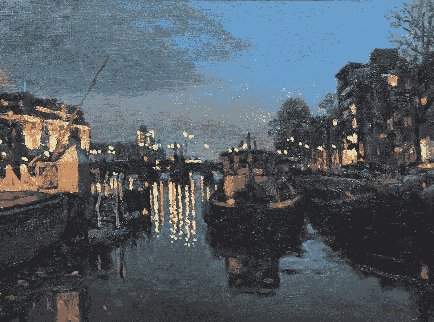 De Amstel rivier bij avond