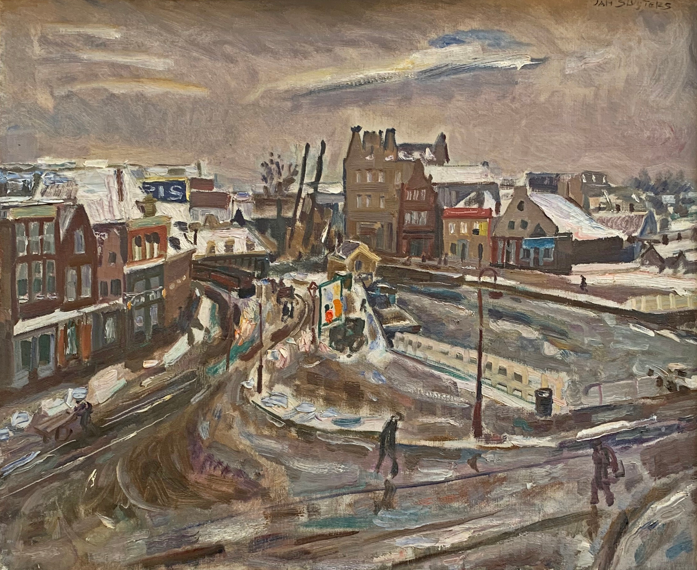 Overtoomse sluis te Amsterdam met sneeuw (voor 1925) zonder lijst
