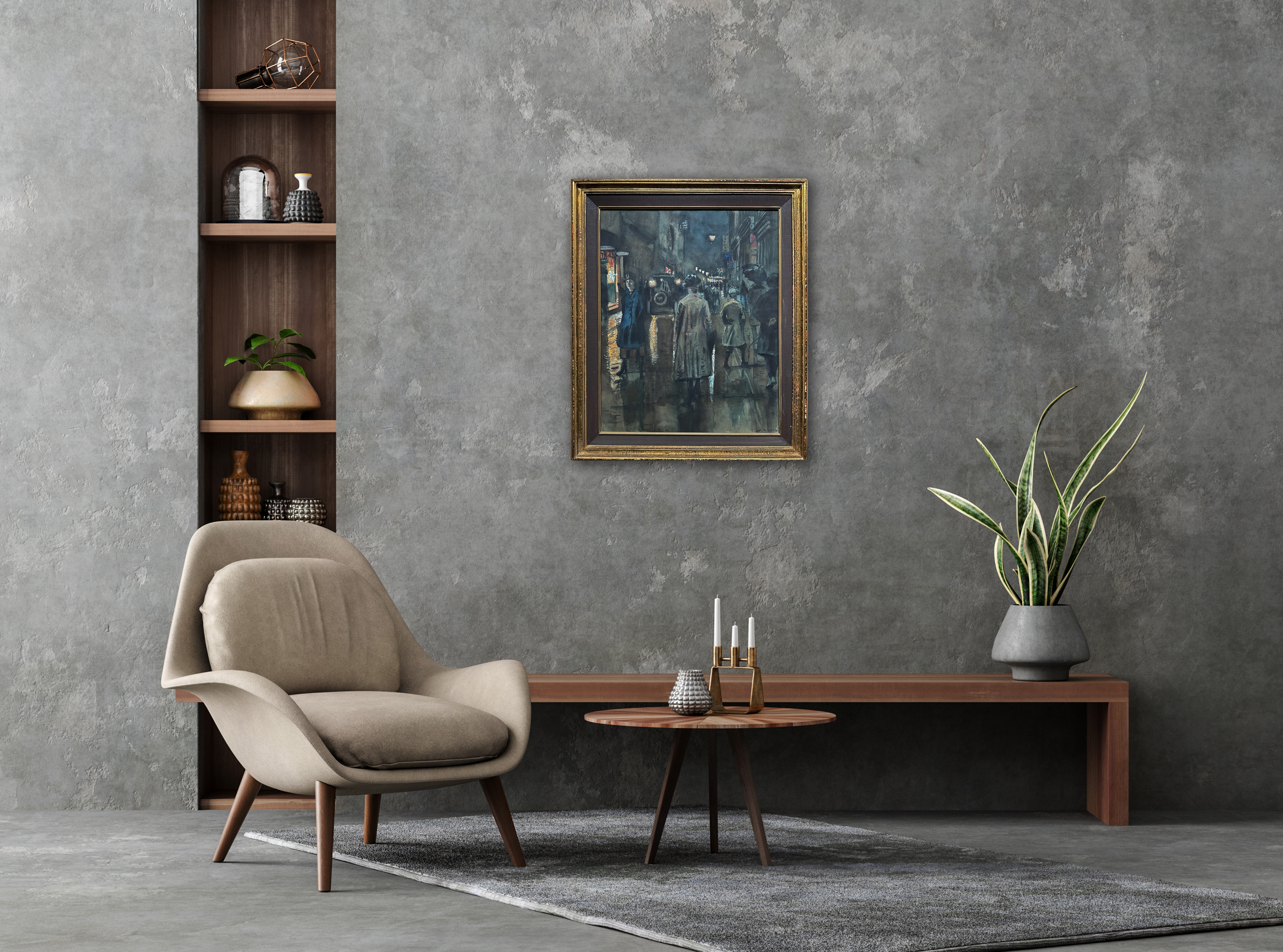 Nachtelijk straatbeeld in Amsterdam zonder lijst