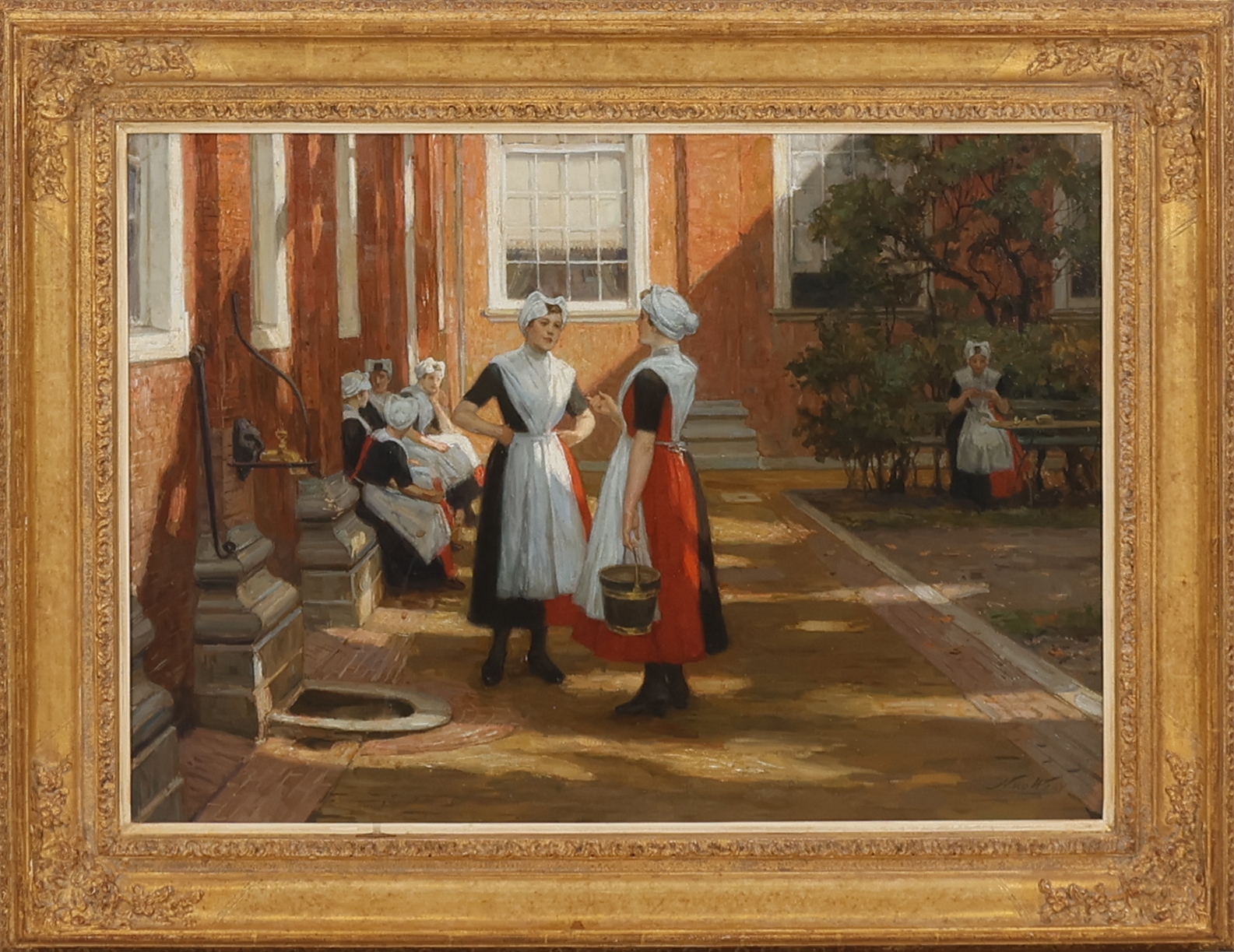 Binnenterrein van het burgerweeshuis te Amsterdam zonder lijst