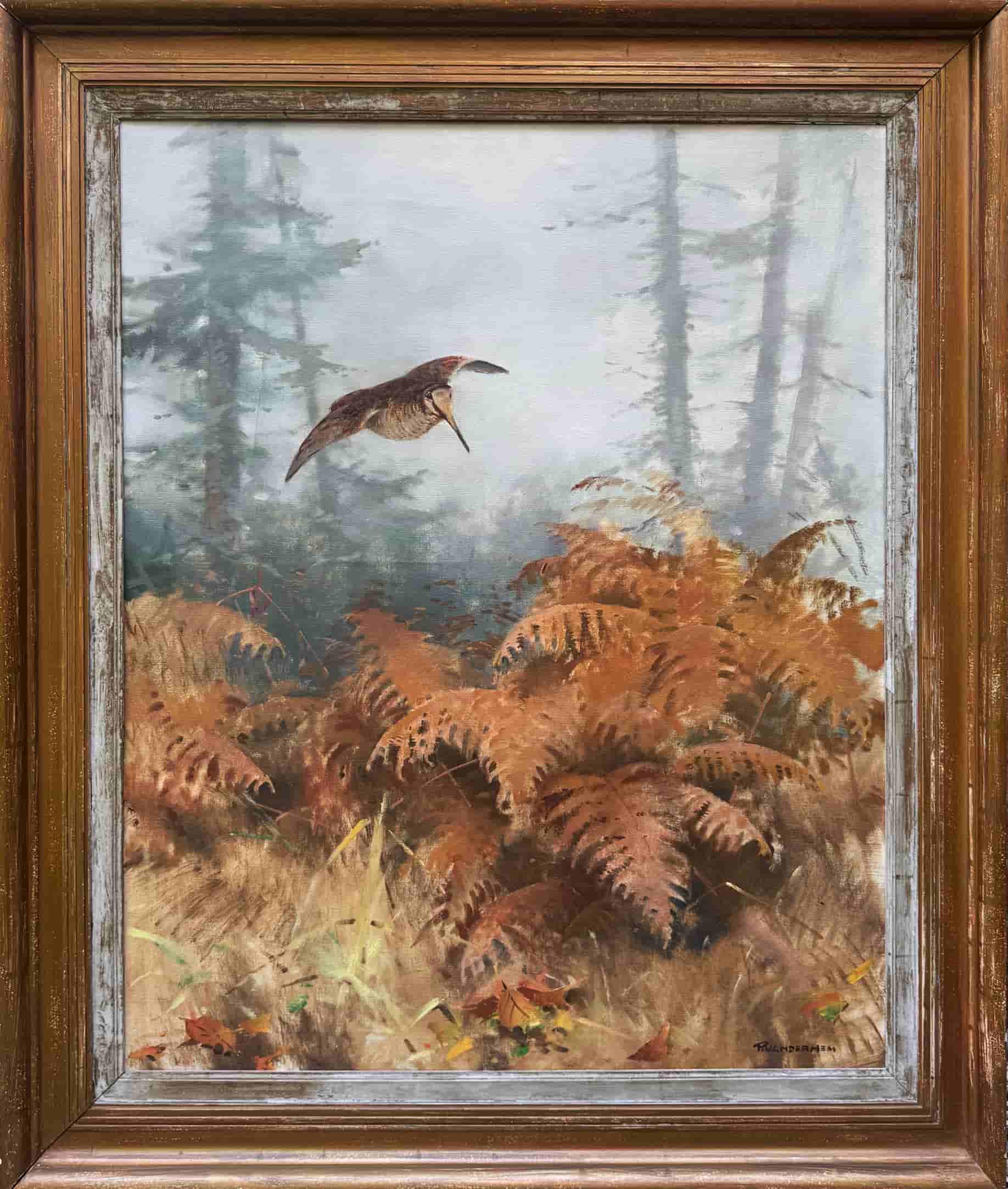 Piet van der Hem - Houtsnip in het bos (met lijst)