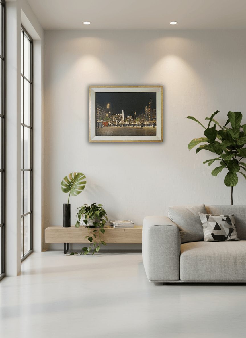 De Dam bij avond zonder lijst