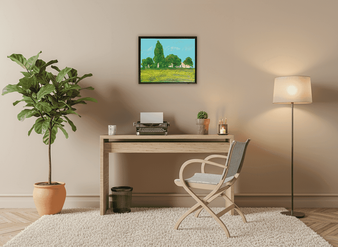 Wim van der Veer - Landschap met boerderij (in interieur)