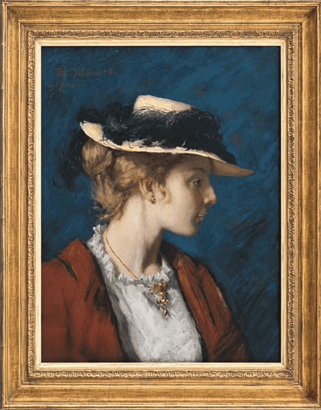 Thérèse Schwartze - Portret van een jonge vrouw, en profil (met lijst)