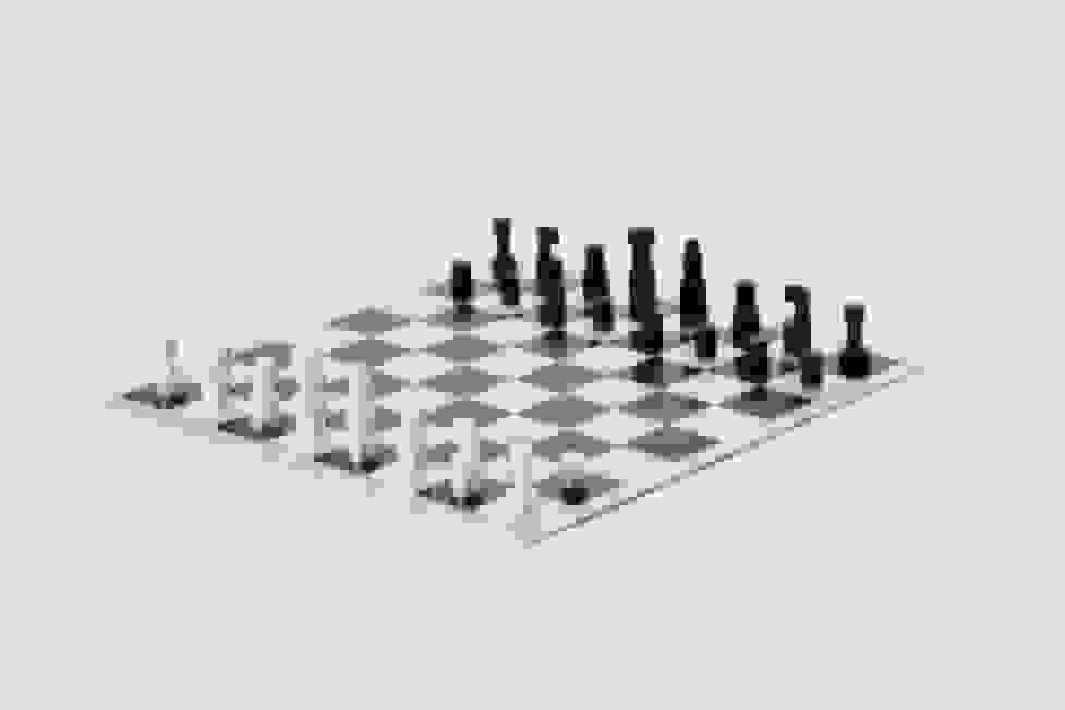 Vilmos Huszár - Abstracte schaakset, ontwerp Vilmos Huszar 1921, met bijbehorend schaakbord (zonder lijst)