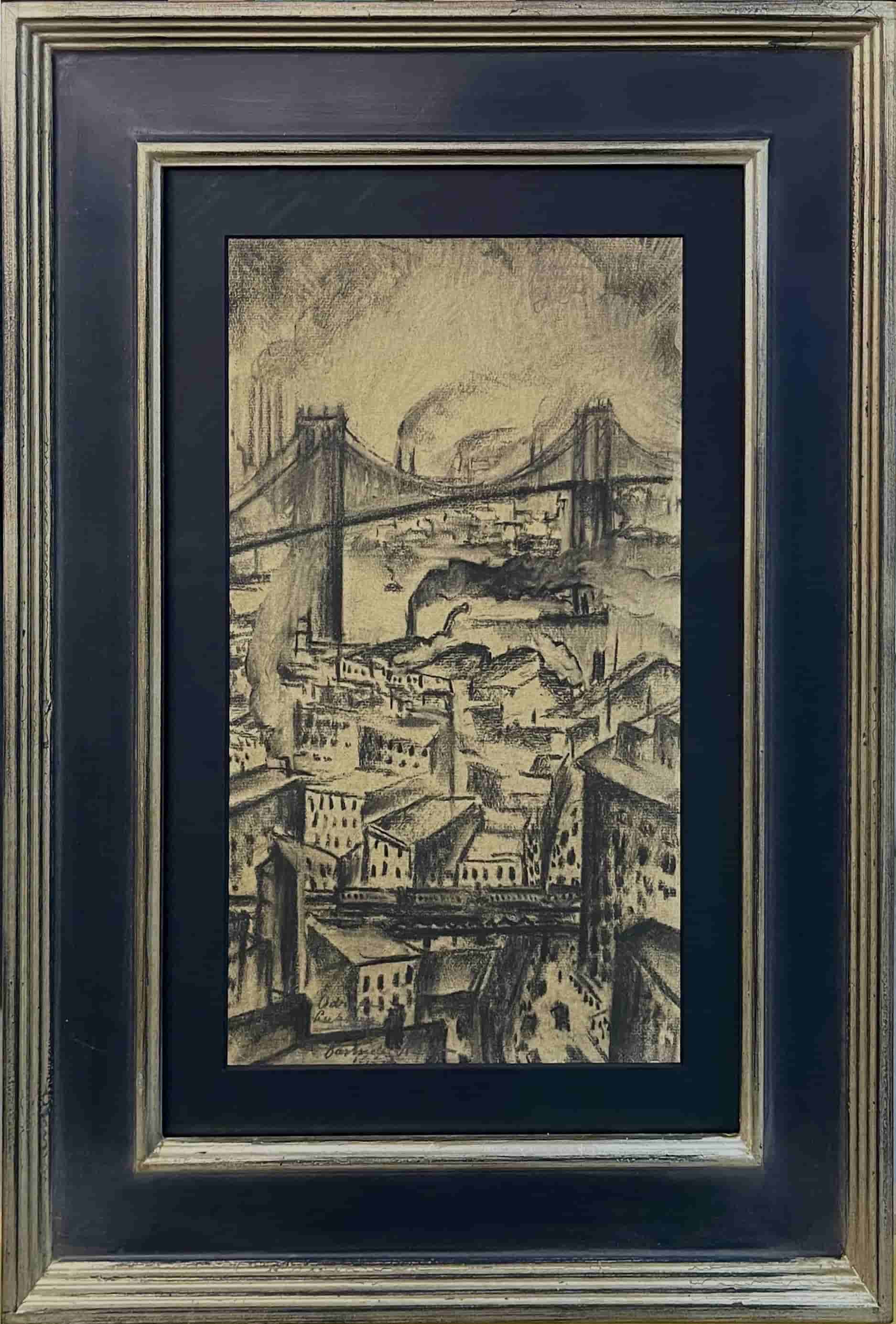 Adriaan Lubbers - Manhattan bridge te New York (met lijst)