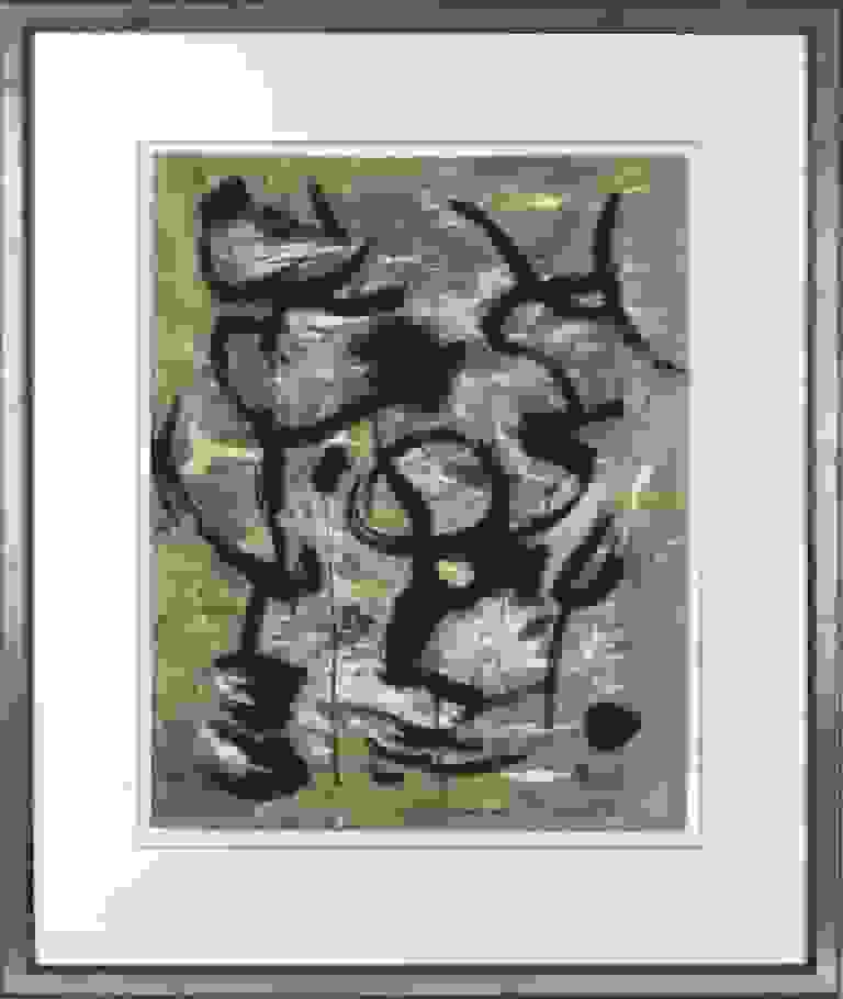Willy Boers - Abstracte compositie met zwart ui (met lijst)