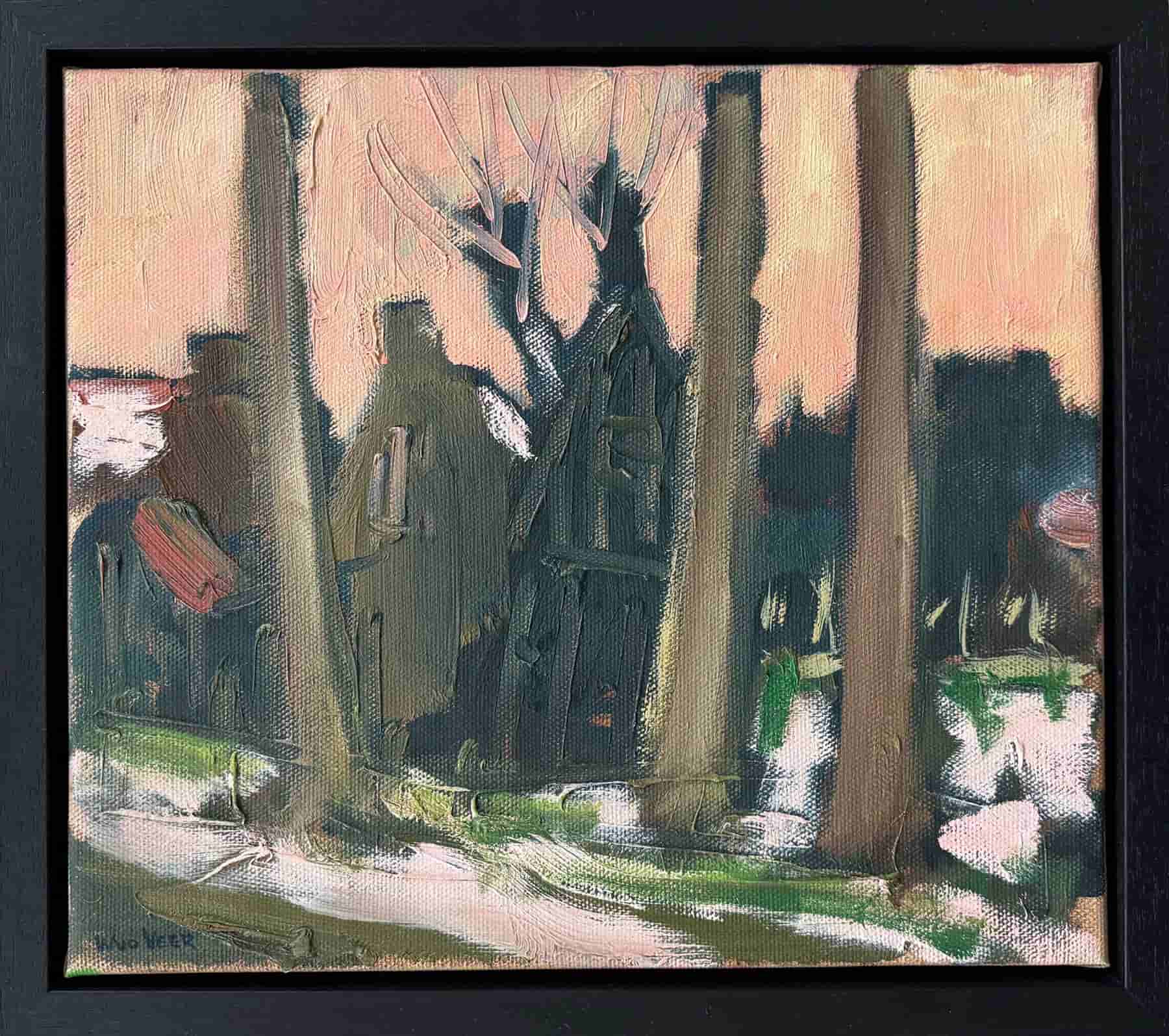 Wim van der Veer - Wintergezicht van een Fries dorpje met kerktoren (met lijst)